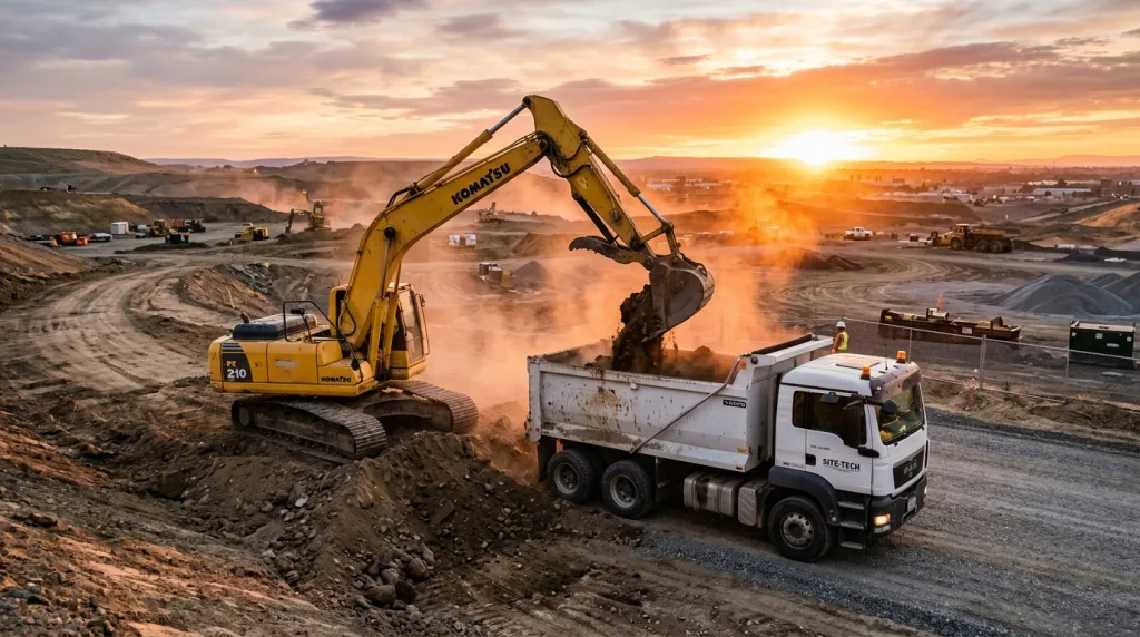 Hero Excavator Sunset — illustrative construction photograph